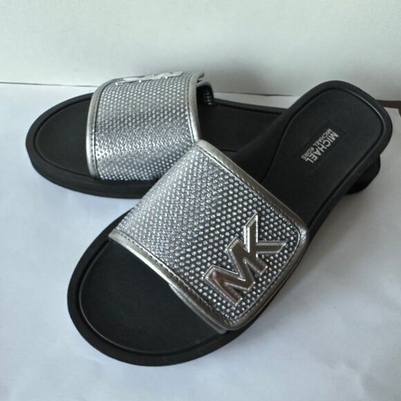 NEW Michael Kors Logo Velcro closure slides Size 9 & 10 - Picture 2 of 4